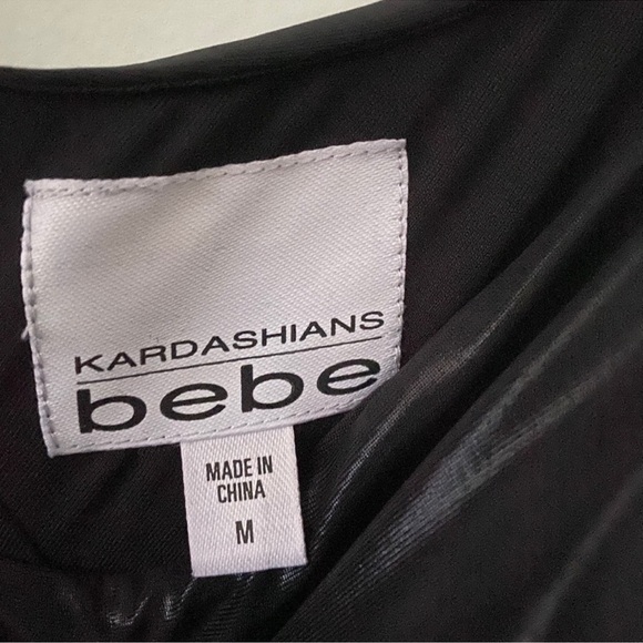 Bebe x Kardashians Black Shiny Metallic Ruched Mini Dress Size M Party Cocktail - Picture 5 of 14